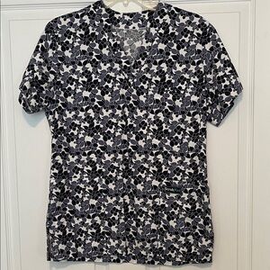 Women's Navy and White Scrub Top